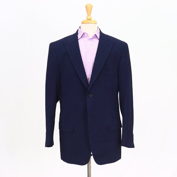ISAIA 44L Navy Blazer Sport Coat Jacket 2-Button Stripe T378 - Picture 1 of 11